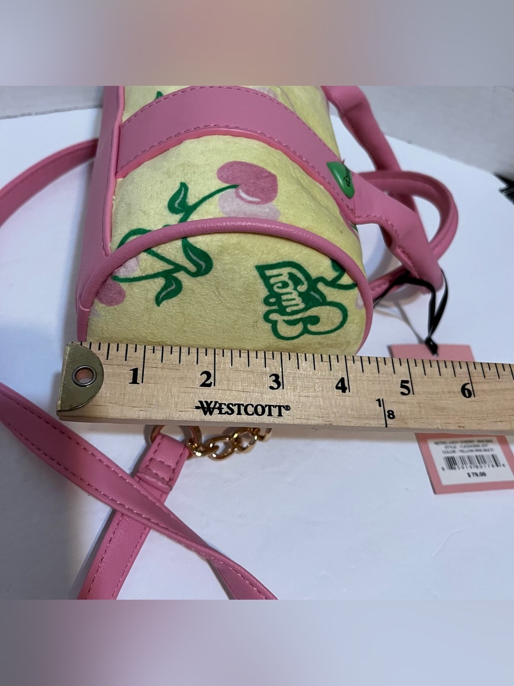 Juicy Couture Yellow Mini Barrel Bag Pink Trim & Cherry Charm Exclusive Bag - Picture 4 of 7